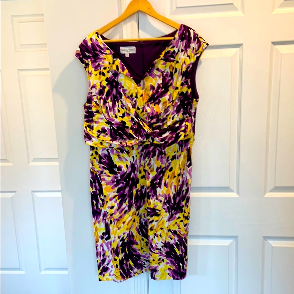 Donna Ricco Purple and Yellow Midi Dress